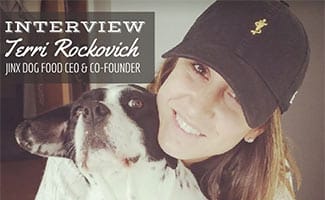 Terri and dog Jinx (caption: Terri Rockovich, CEO & Co-Founder Of Jinx Dog Food Interview)