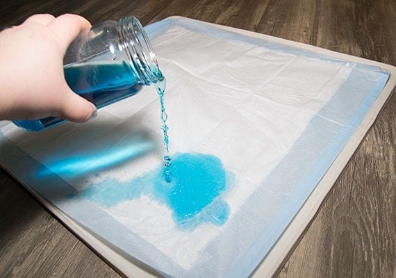 test simulation of dog peeing on pee pad in Wee Wee silicone pad holder