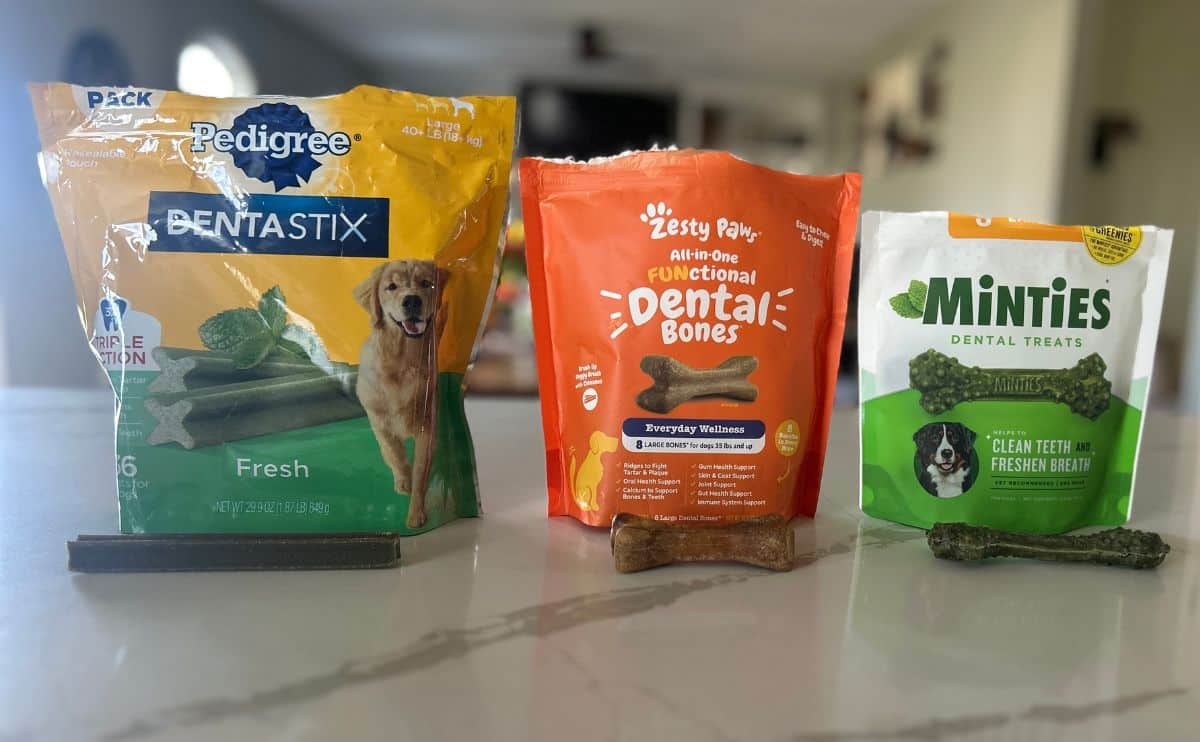three kinds of dental sticks for dogs side by side jpg
