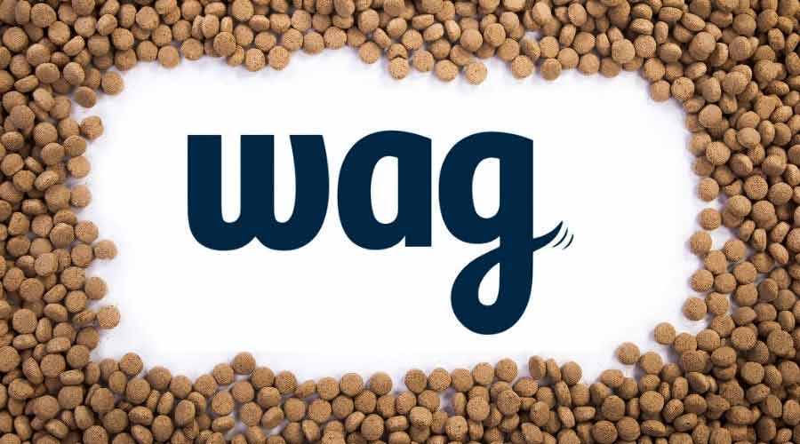 Dog food border with Wag dog food logo in the middle