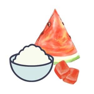 Slice of watermelon with bowl of yogurt