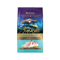 Bag of Zignature dry dog food.